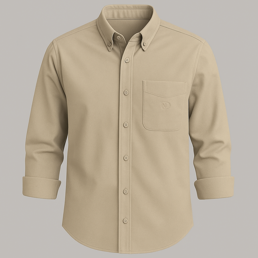 lassic Beige Cotton Button-Down Shirt