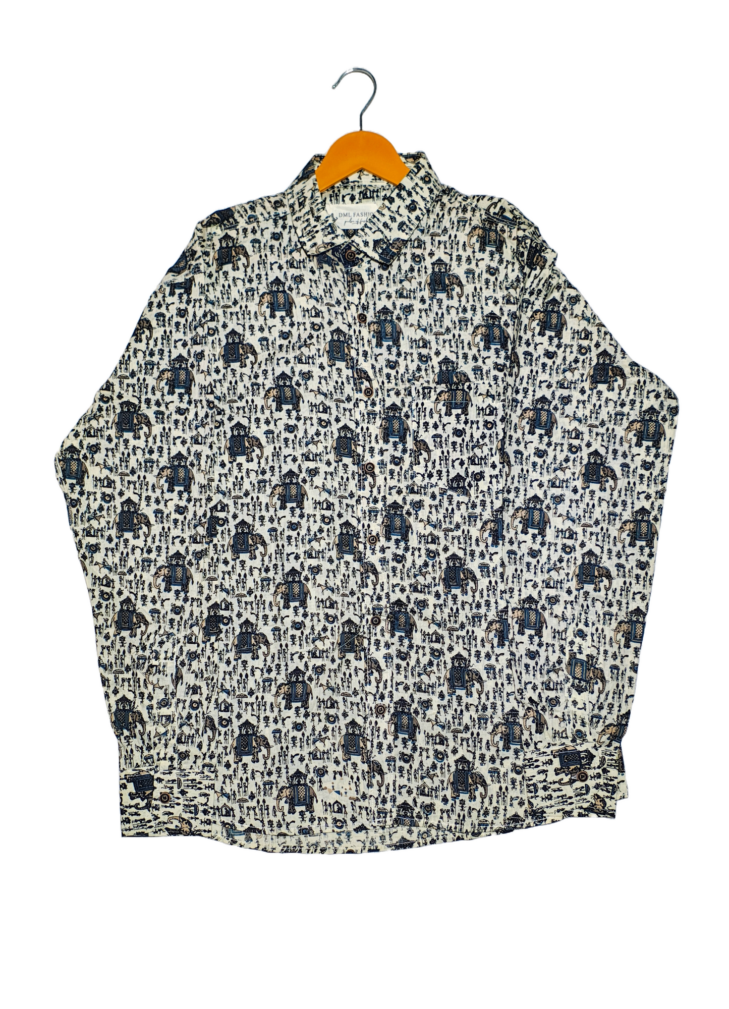 Indigo Elephant Print Cotton Shirt