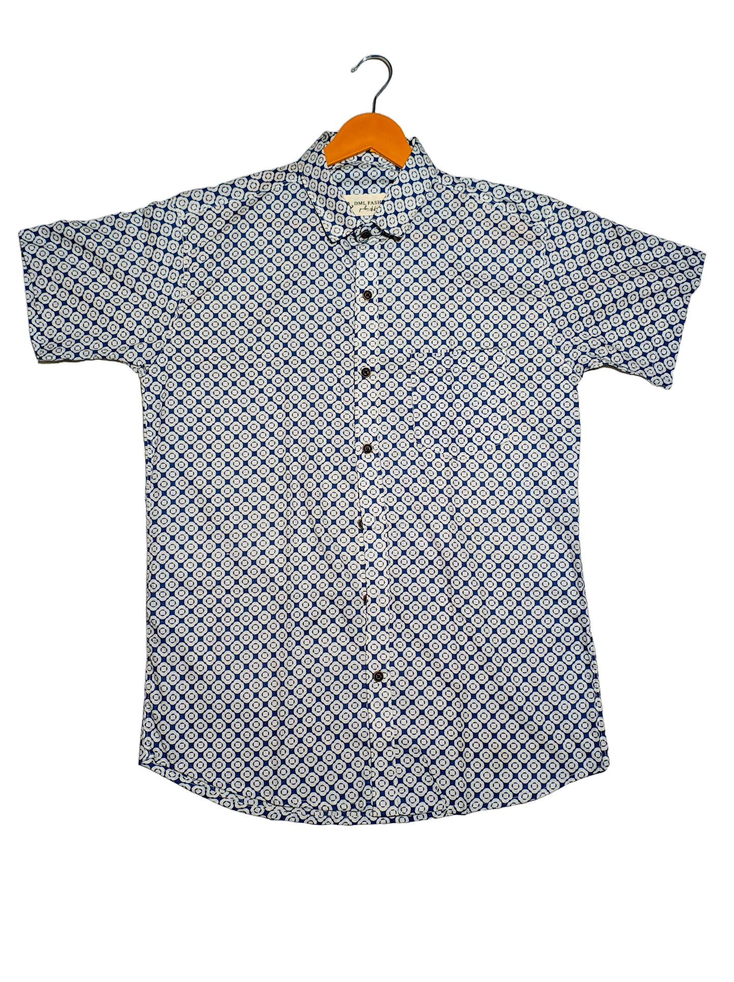 Blue Geometric Print Cotton Shirt