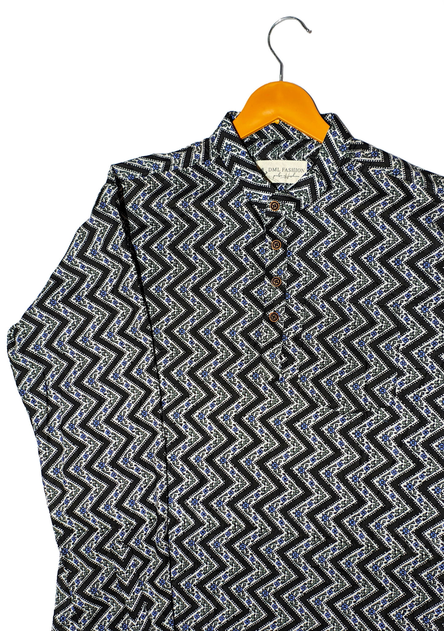 Indigo Zigzag Sanganeri Cotton Kurta Shirt