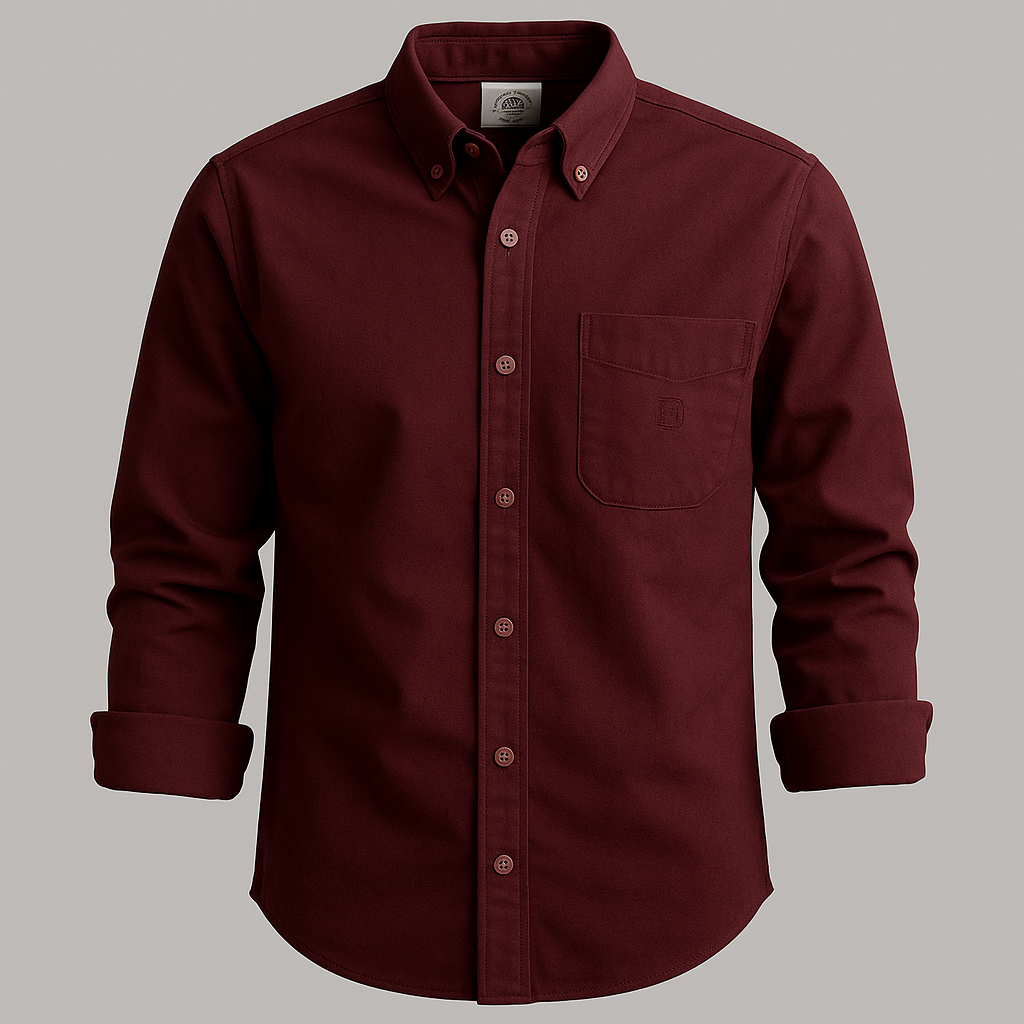 Bold Maroon Cotton Button-Down Shirt