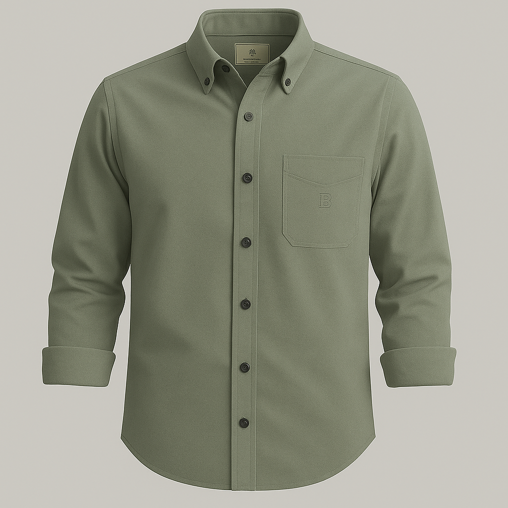 Bold Olive Green Cotton Button-Down Shirt