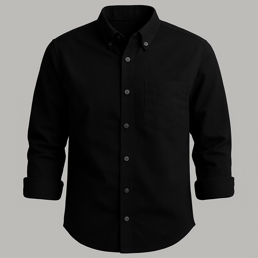 Classic Jet Black Cotton Button-Down Shirt
