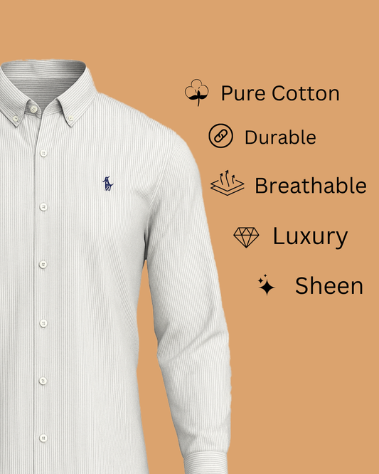 Ash Grey White Striped Cotton Shirt