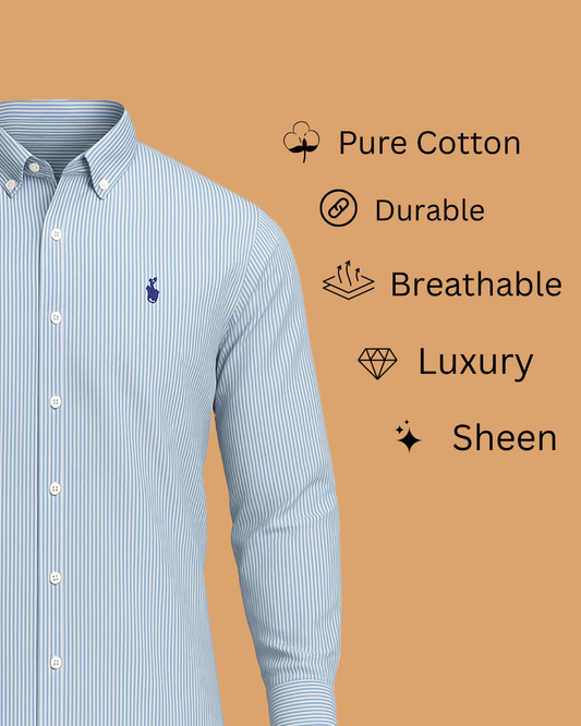 Ice Blue Striped Cotton Shirt