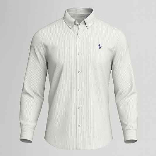 Ash Grey White Striped Cotton Shirt