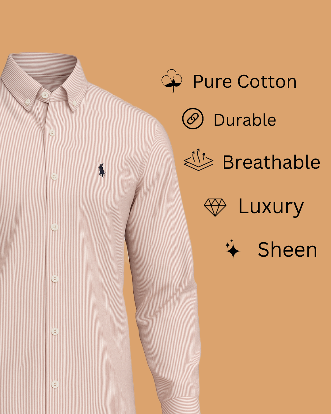 Muted Peach Striped Cotton Shirt